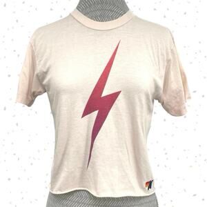 Aviator Nation Almond Bolt Fade Boyfriend Tee Ombre Pink Purple Crop Top Size XS